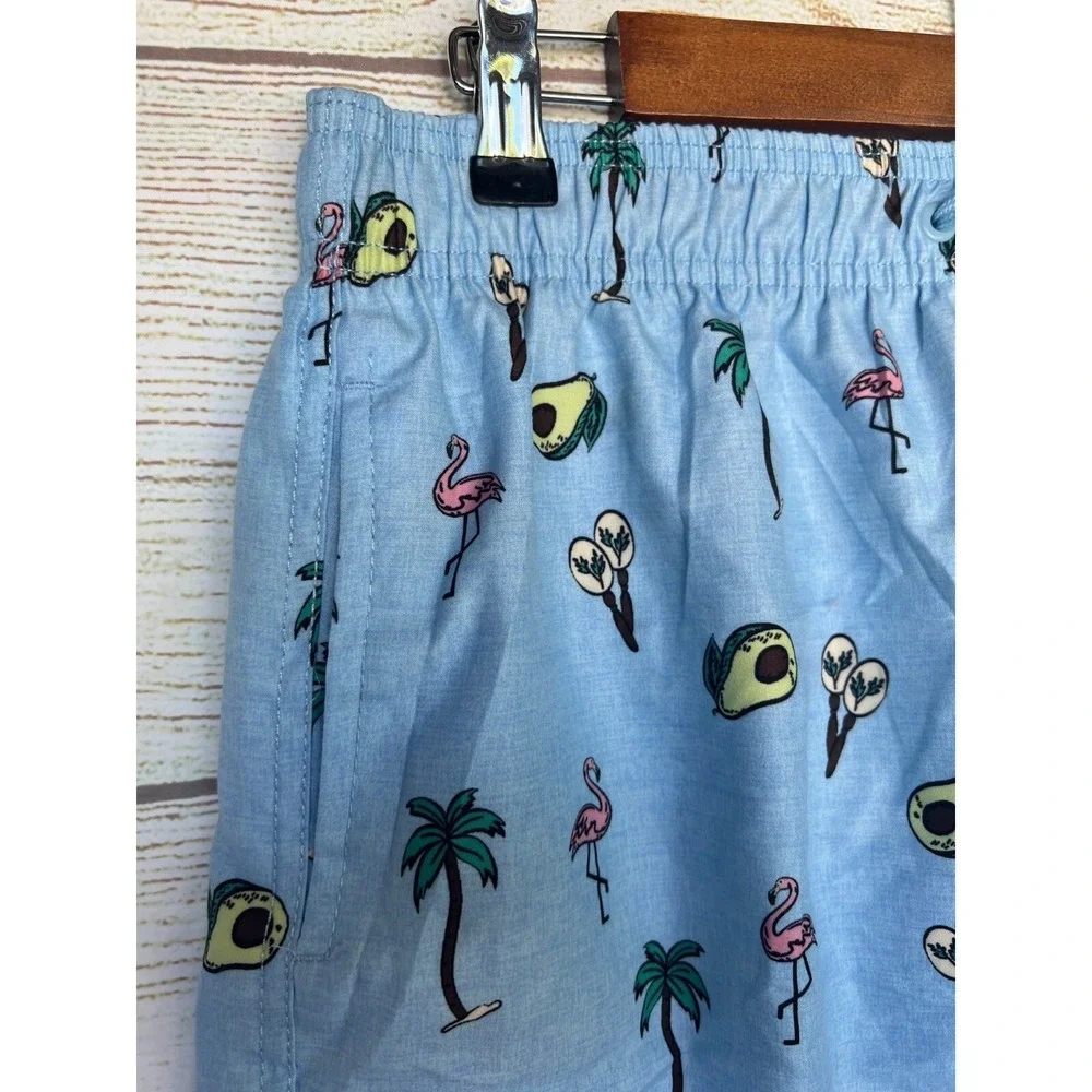 Burnside Trunk Swim Shorts Mens Large Flamingo Blue Tropical Trunk Shorts New